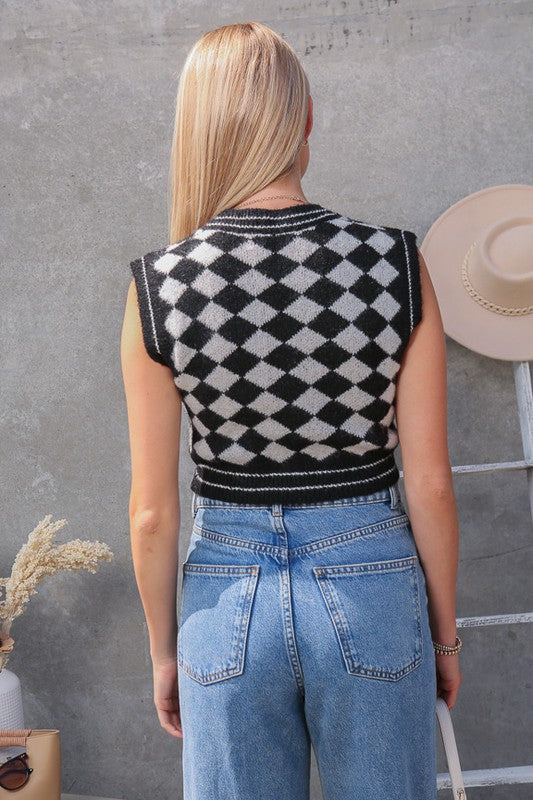 Checkered Cropped Sweater Vest