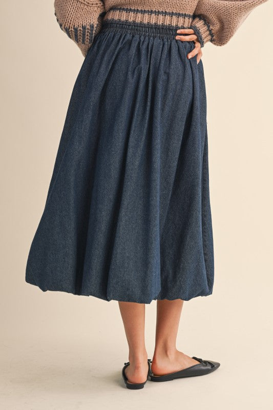 Denim Balloon Midi Skirt