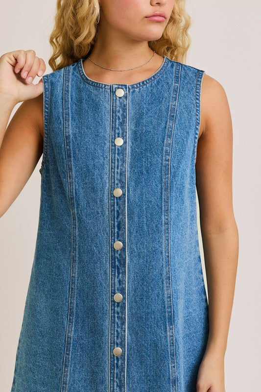 Sleeveless Round Neck Denim Mini Dress