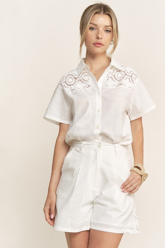 Crochet Detail Linen Top