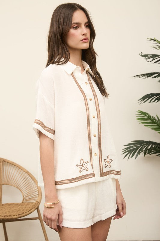 Starfish Embroidery Detail Top