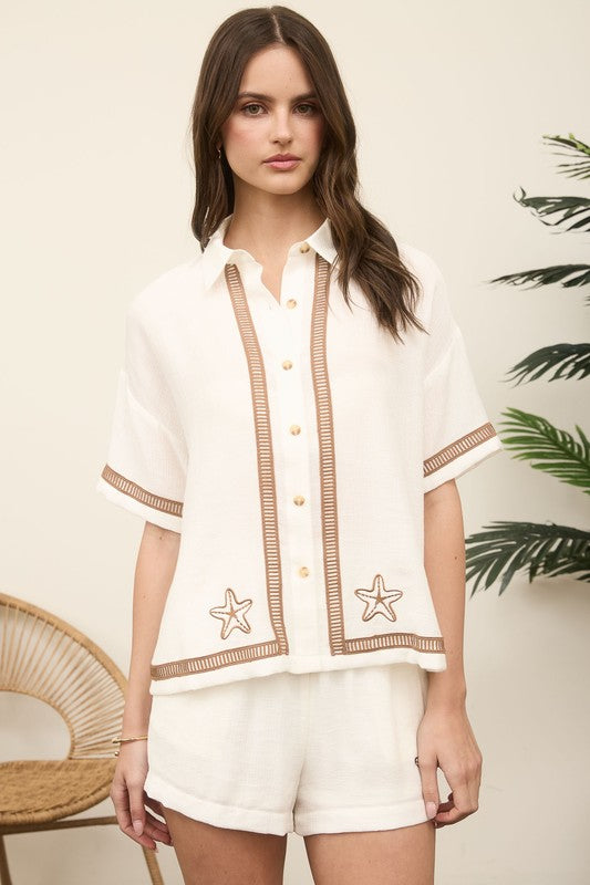 Starfish Embroidery Detail Shorts