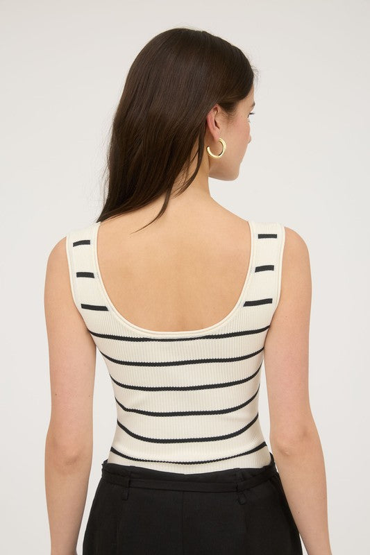 Stripe Sweater Knit Tank Bodysuit