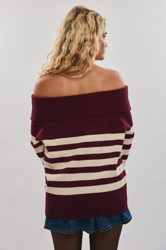 Off Shoulder Stripe Oversized Sweater Top
