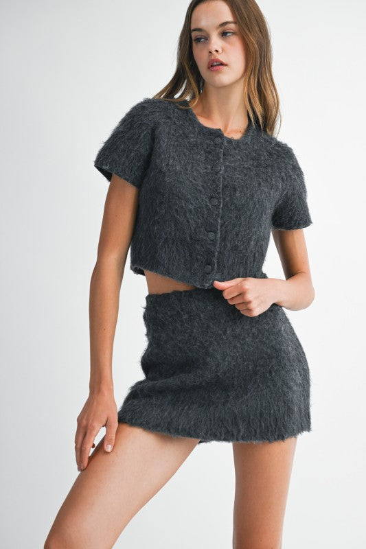 Fuzzy Short Sleeve Cardigan
