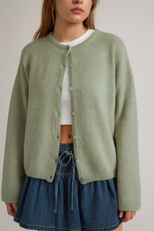 Long Sleeve Crew Neck Sweater Cardigan