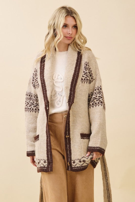 Fuzzy Knit Belted Cardigan