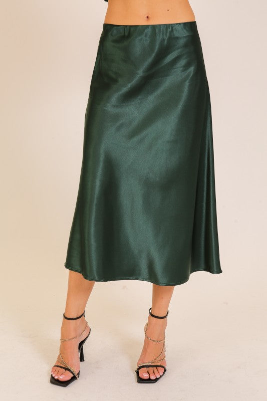 Satin Midi Flare Skirt