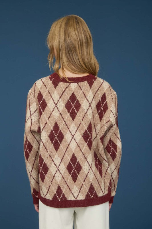 Argyle Pattern Crew Neck Sweater