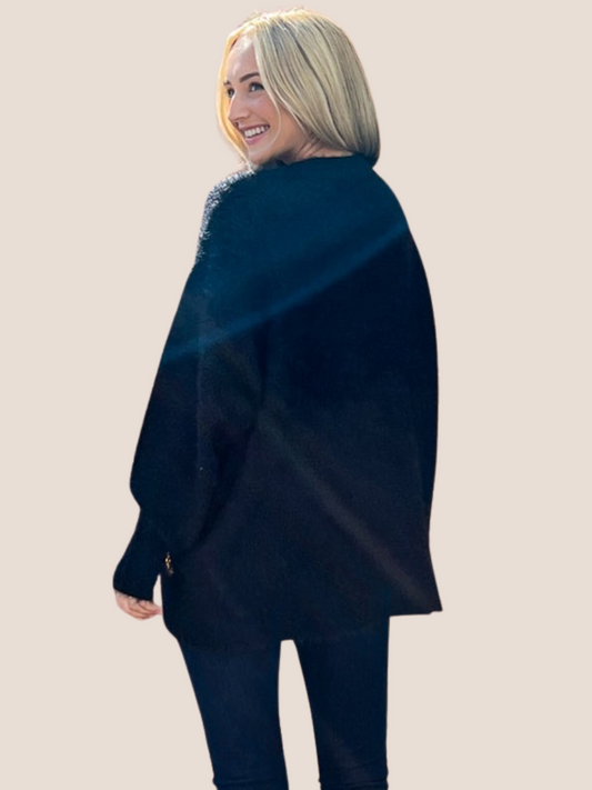 Sequin Bow Fuzzy Pullover Sweater - Basic Bee