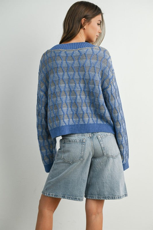 Geometric V-neck Sweater