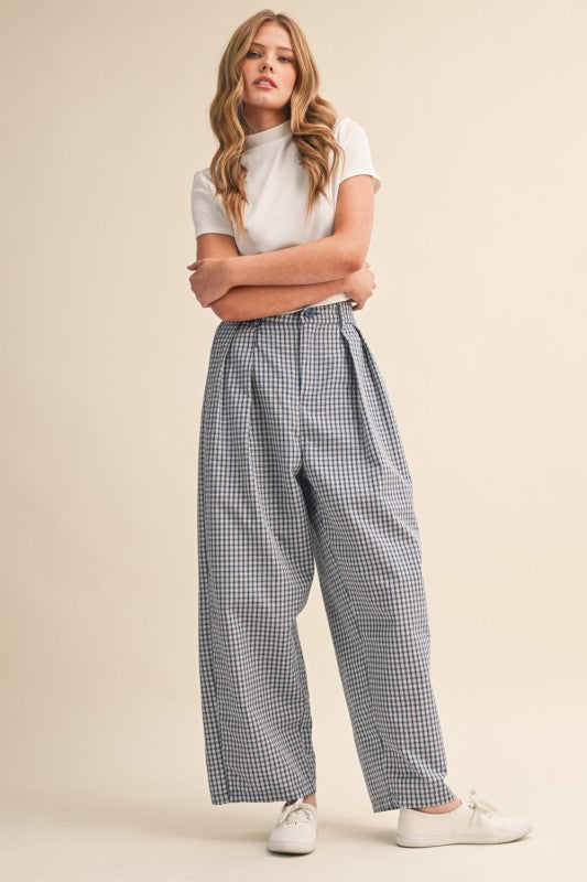 Check Pattern Pintuck Pants