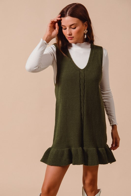 Sleeveless Ruffle Hem Rib Knit Dress