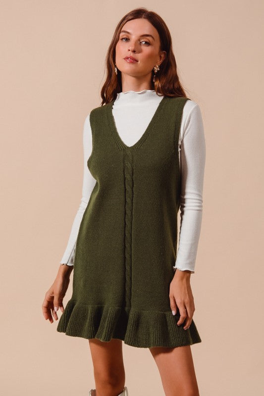 Sleeveless Ruffle Hem Rib Knit Dress