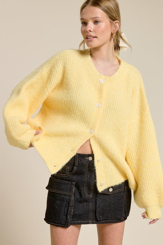 Balloon Sleeve Knit Cardigan