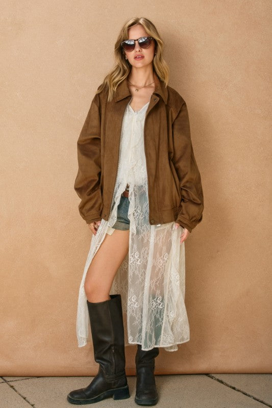 Dune Reverie Oversized Suede Bomber Jacket