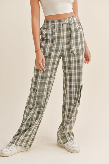 Plaid Cargo Pants with Pockets
