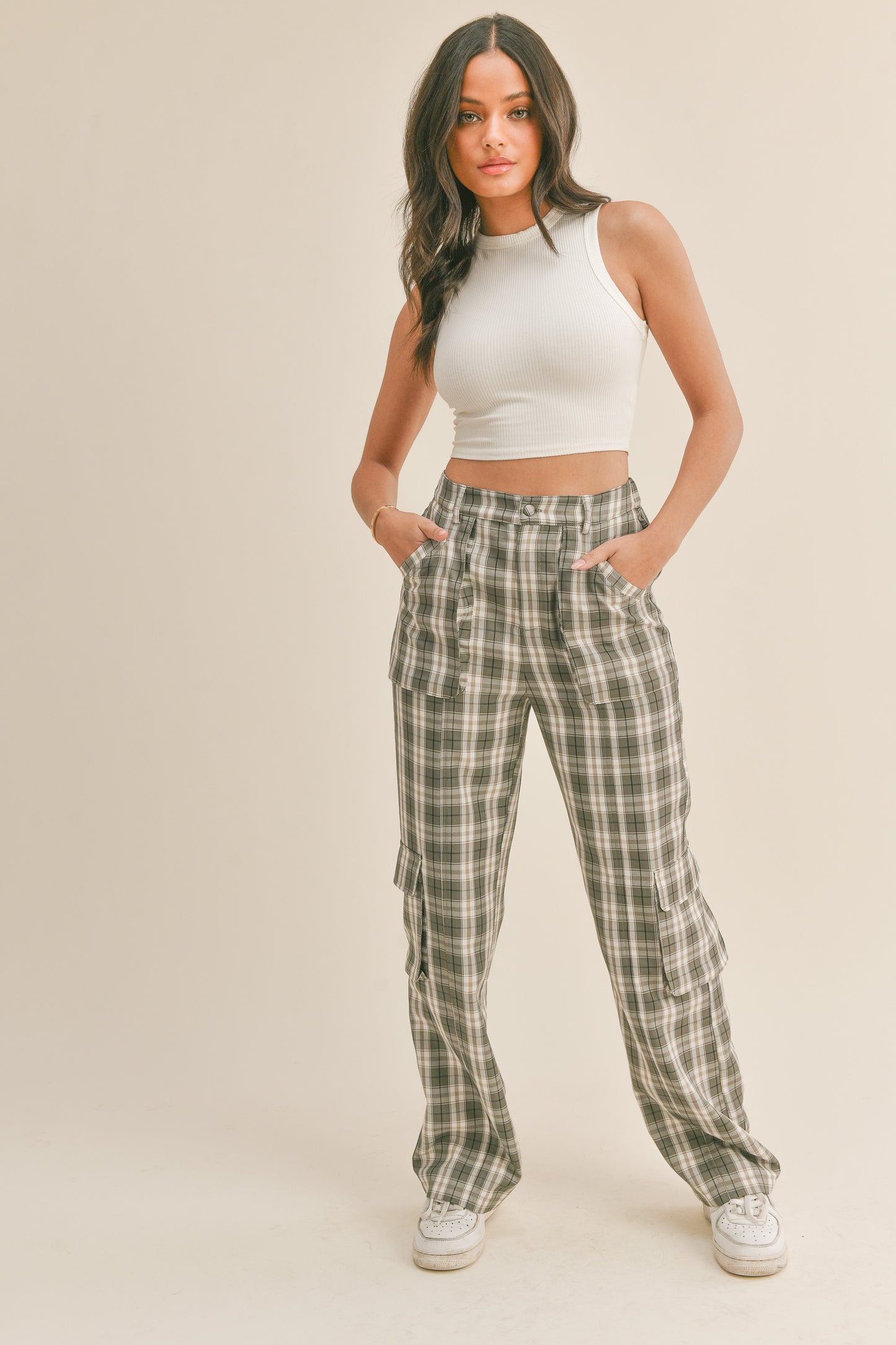 Plaid Cargo Pants with Pockets