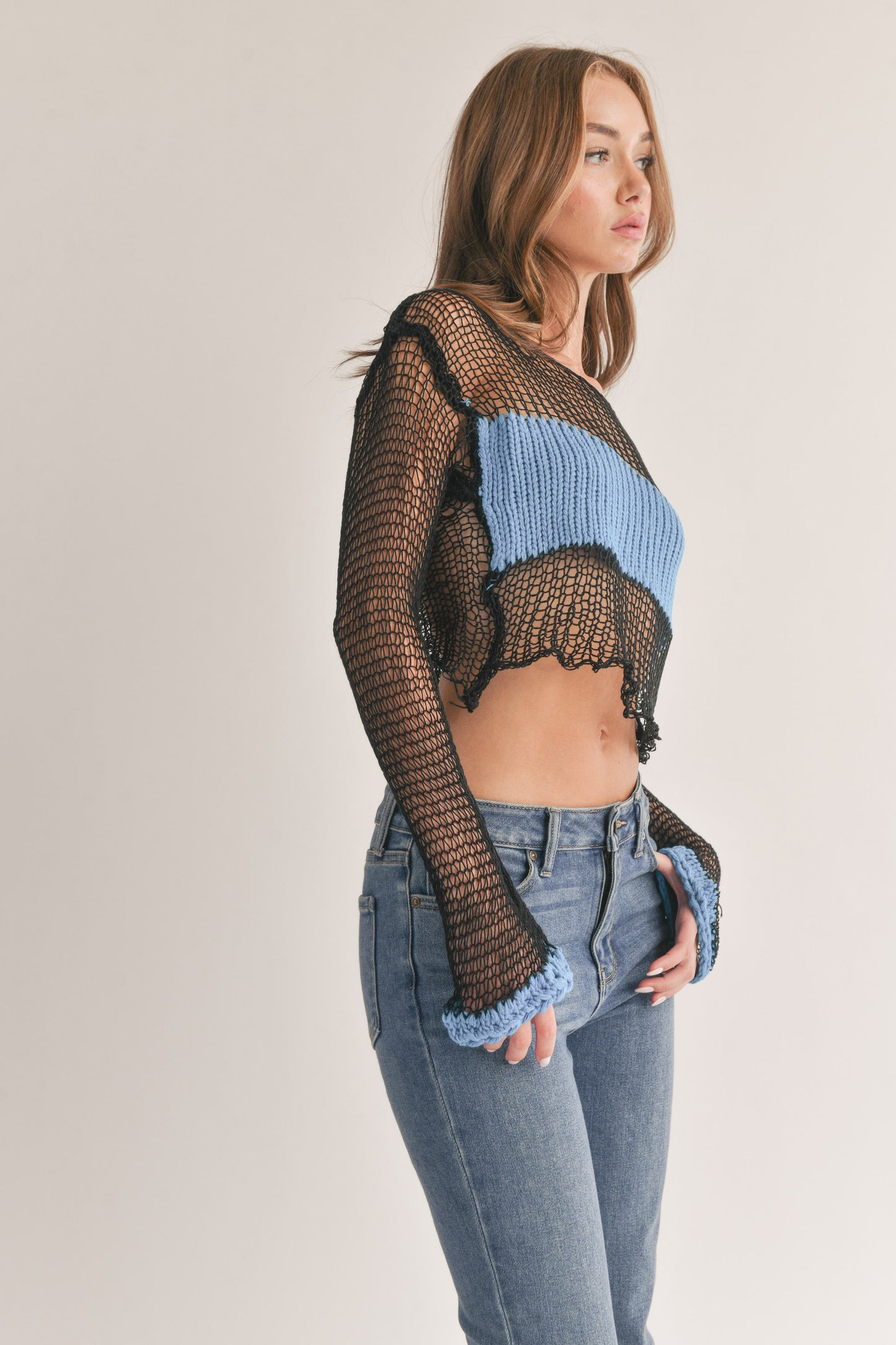 Fishnet Contrast Sweater Top