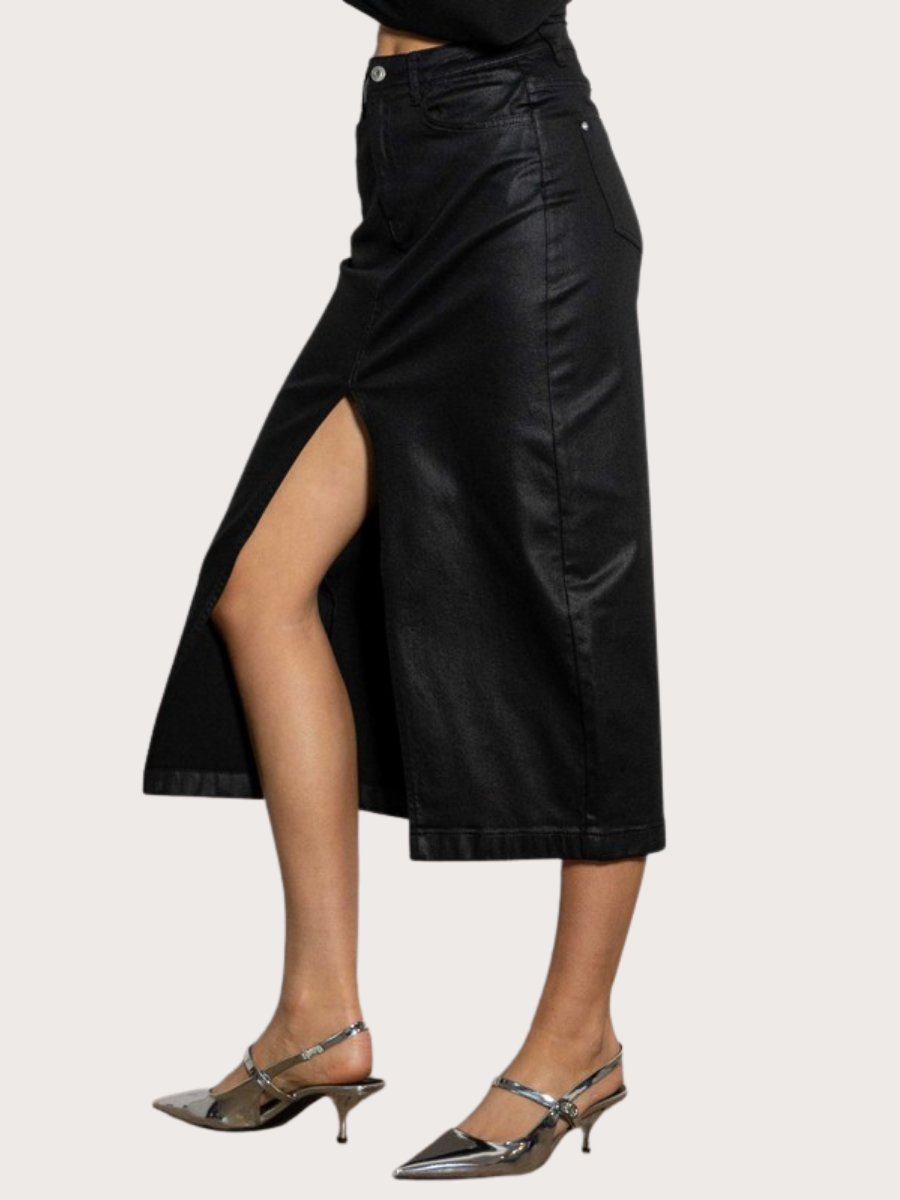 Front Slit Midi Coated Skirt