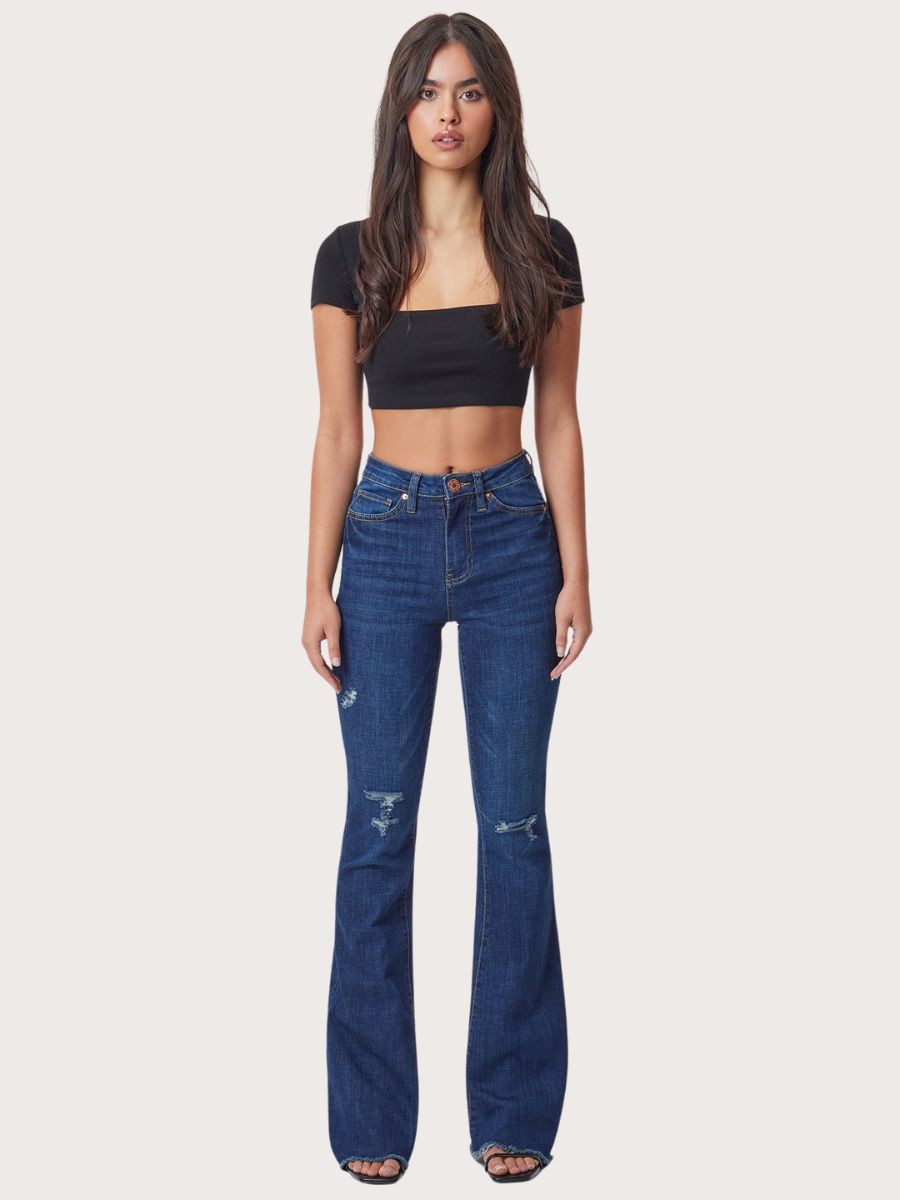 High-Rise Flare Jean With Frayed Hem