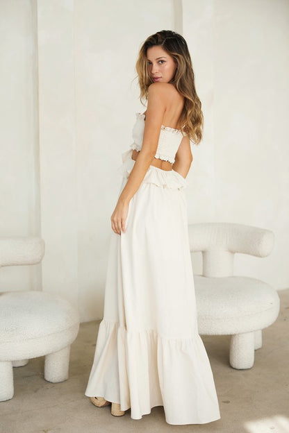 Cut-out Ruffled Maxi Halter Dress