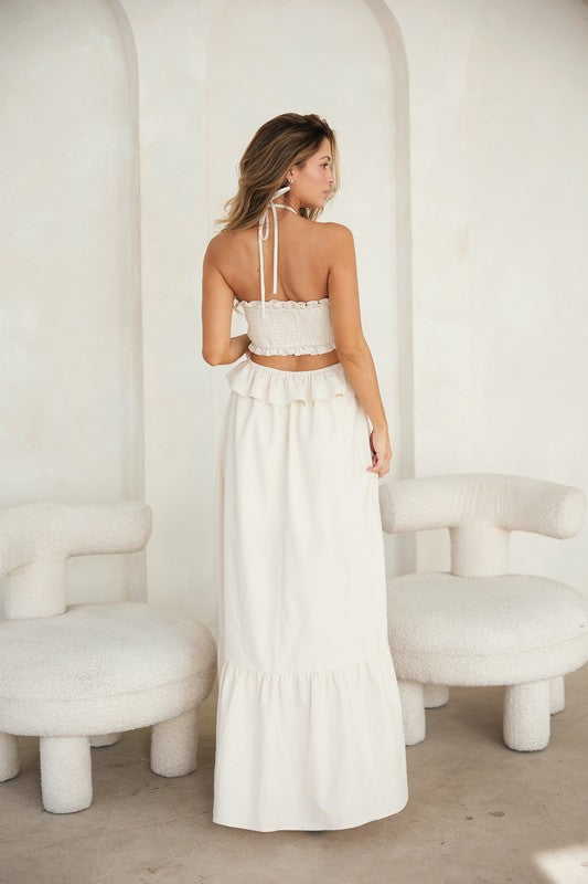 Cut-out Ruffled Maxi Halter Dress