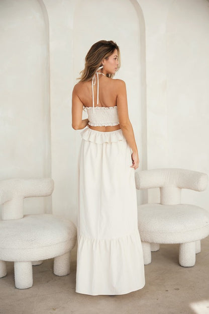 Cut-out Ruffled Maxi Halter Dress