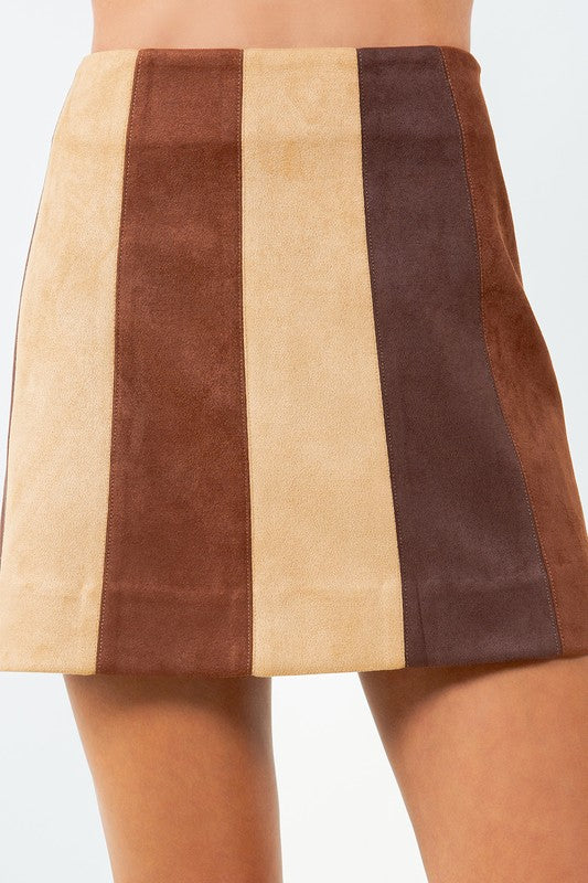 Brown Combo Suede Mini Skirt