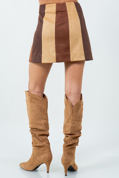 Brown Combo Suede Mini Skirt