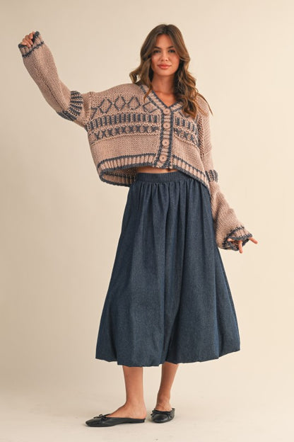 Denim Balloon Midi Skirt