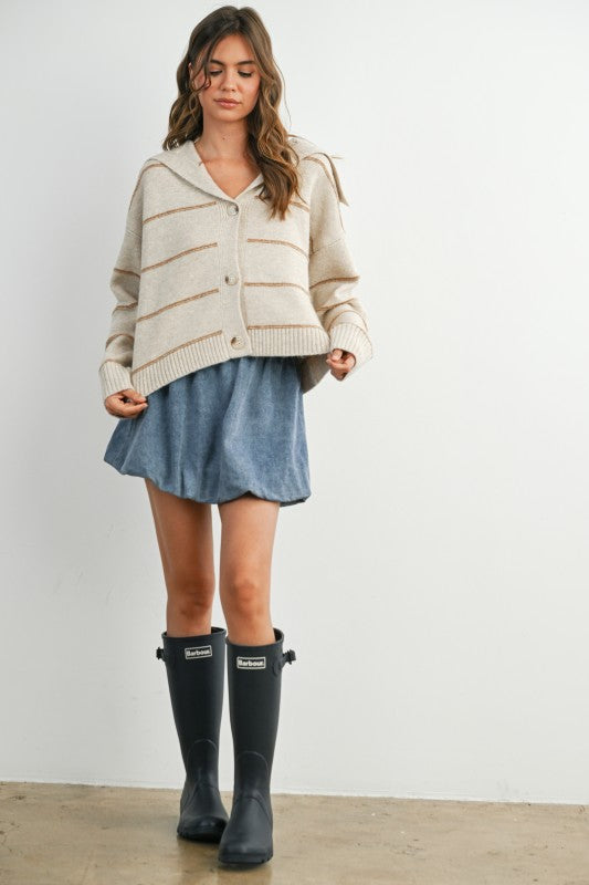 Button-up Striped Collared Sweater