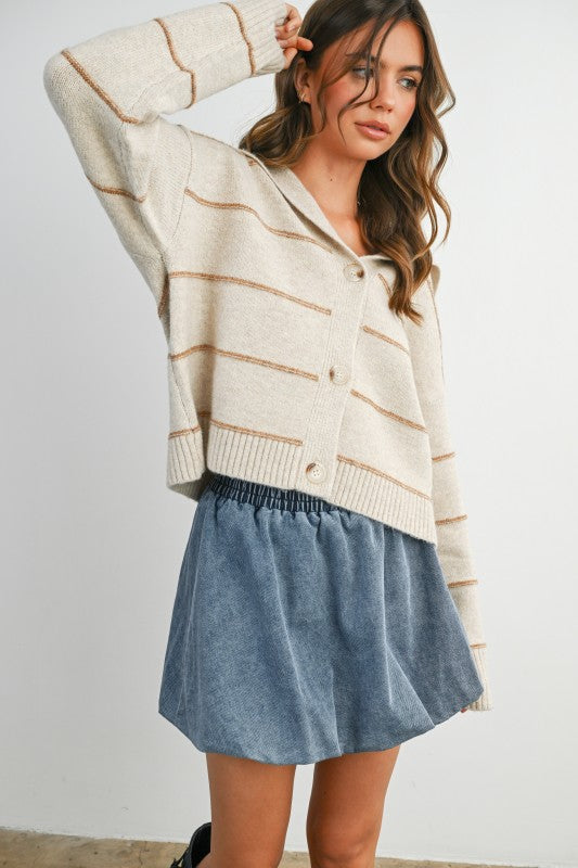 Button-up Striped Collared Sweater