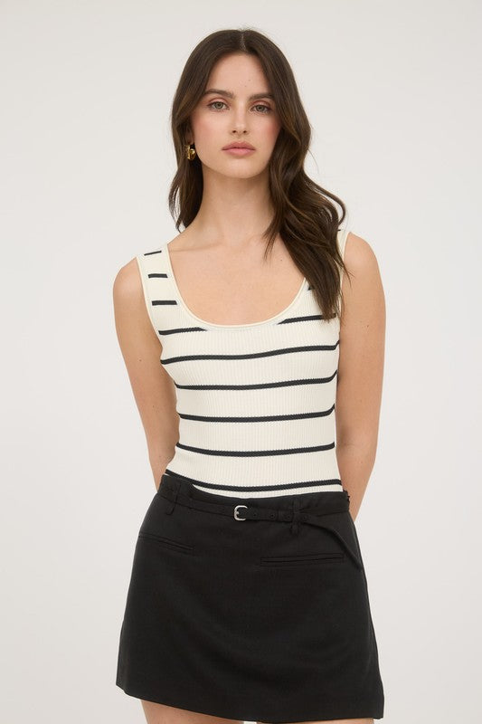 Stripe Sweater Knit Tank Bodysuit