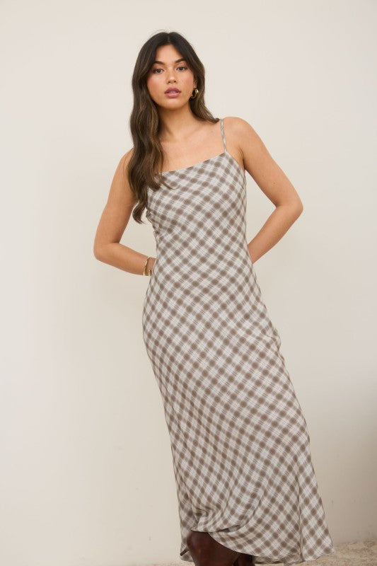 Plaid Spaghetti Strap Midi Dress