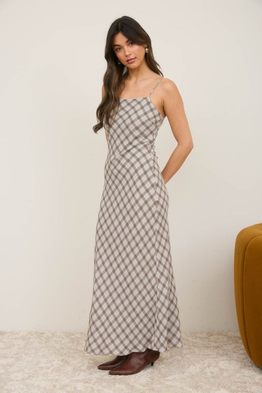 Plaid Spaghetti Strap Midi Dress