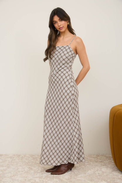 Plaid Spaghetti Strap Midi Dress