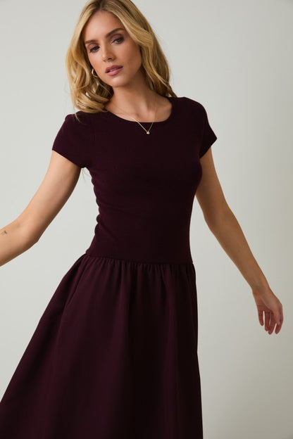Round Neck Mix Midi Dress