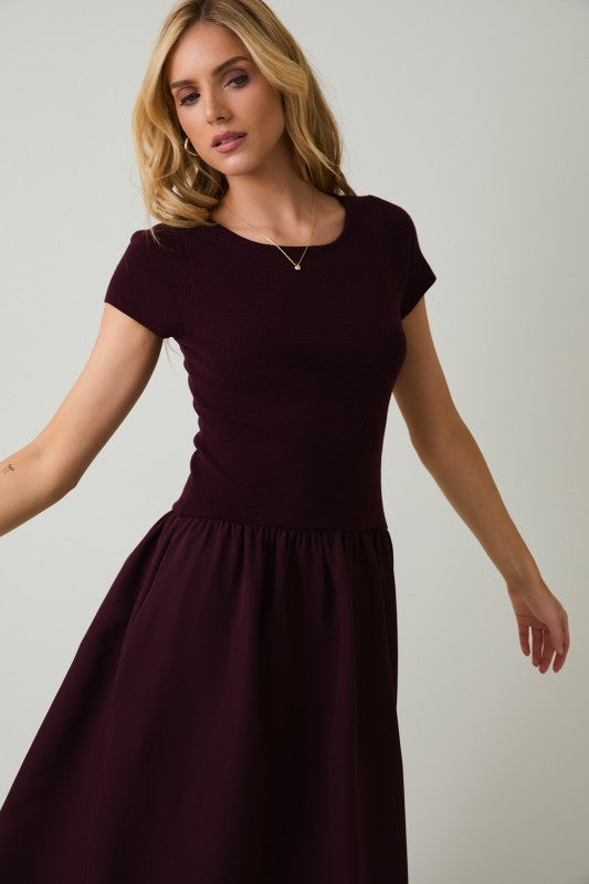 Round Neck Mix Midi Dress