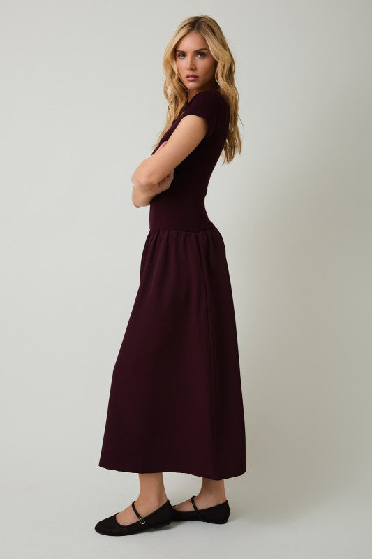 Round Neck Mix Midi Dress
