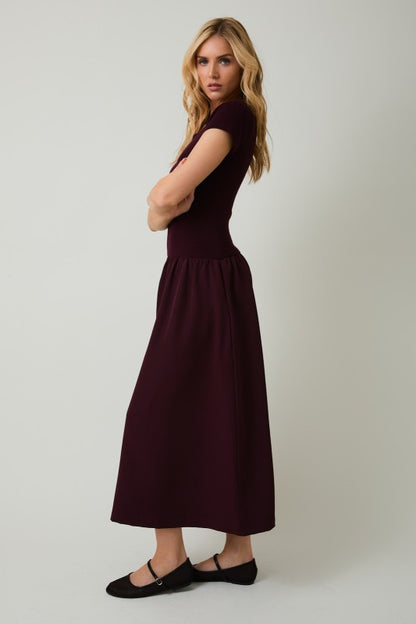 Round Neck Mix Midi Dress