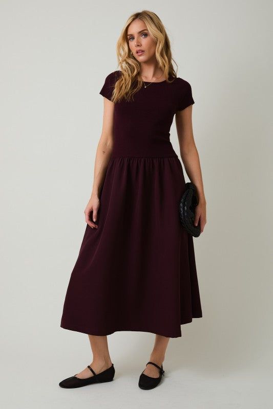 Round Neck Mix Midi Dress
