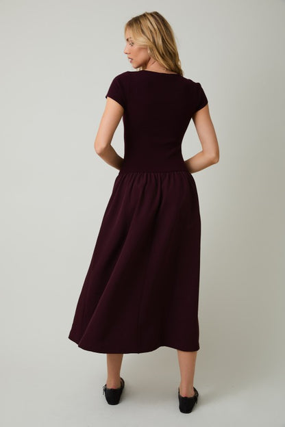 Round Neck Mix Midi Dress