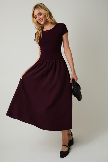 Round Neck Mix Midi Dress