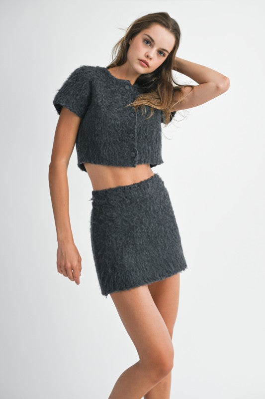 Fuzzy Short Sleeve Cardigan