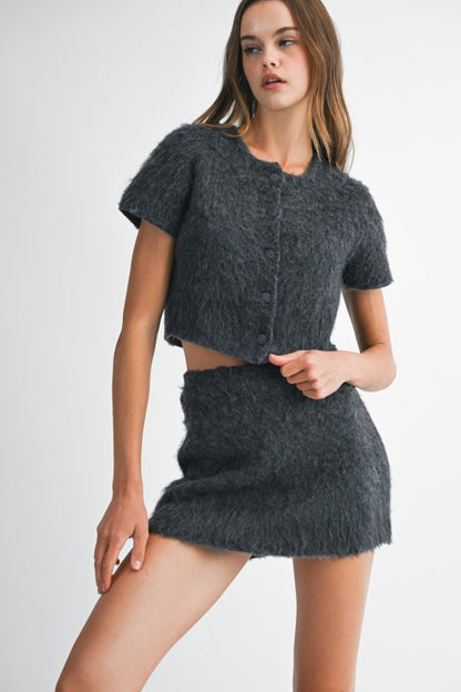 Fuzzy Short Sleeve Cardigan