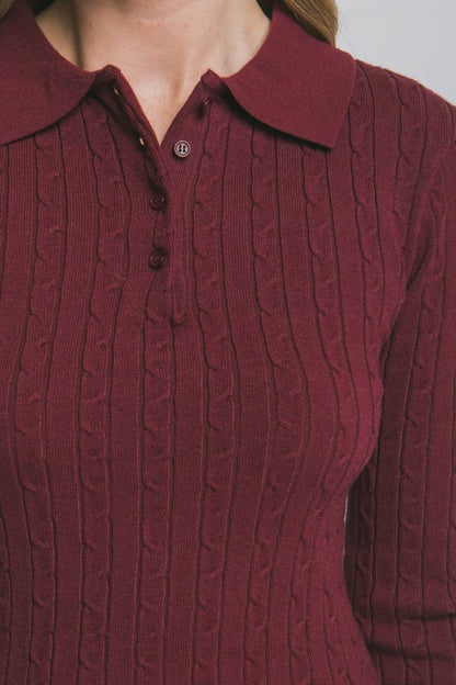 Cable Knit Polo Sweater Top