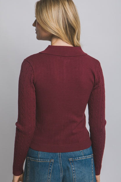 Cable Knit Polo Sweater Top