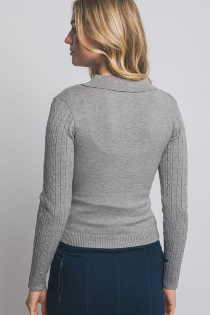 Cable Knit Polo Sweater Top
