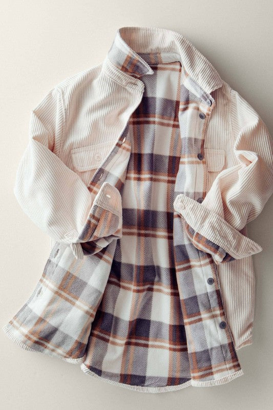 Reversible Corduroy and Plaid Shacket